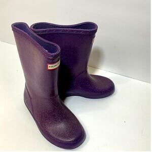 Hunter Little Kids Dark Purple Glitter Knee High Rain Boots Sz 10